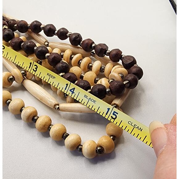 Tribal Necklace Bovine Hairpipe Beads Wood Metal Carved Lion Attacking Elephant - Picture 7 of 7